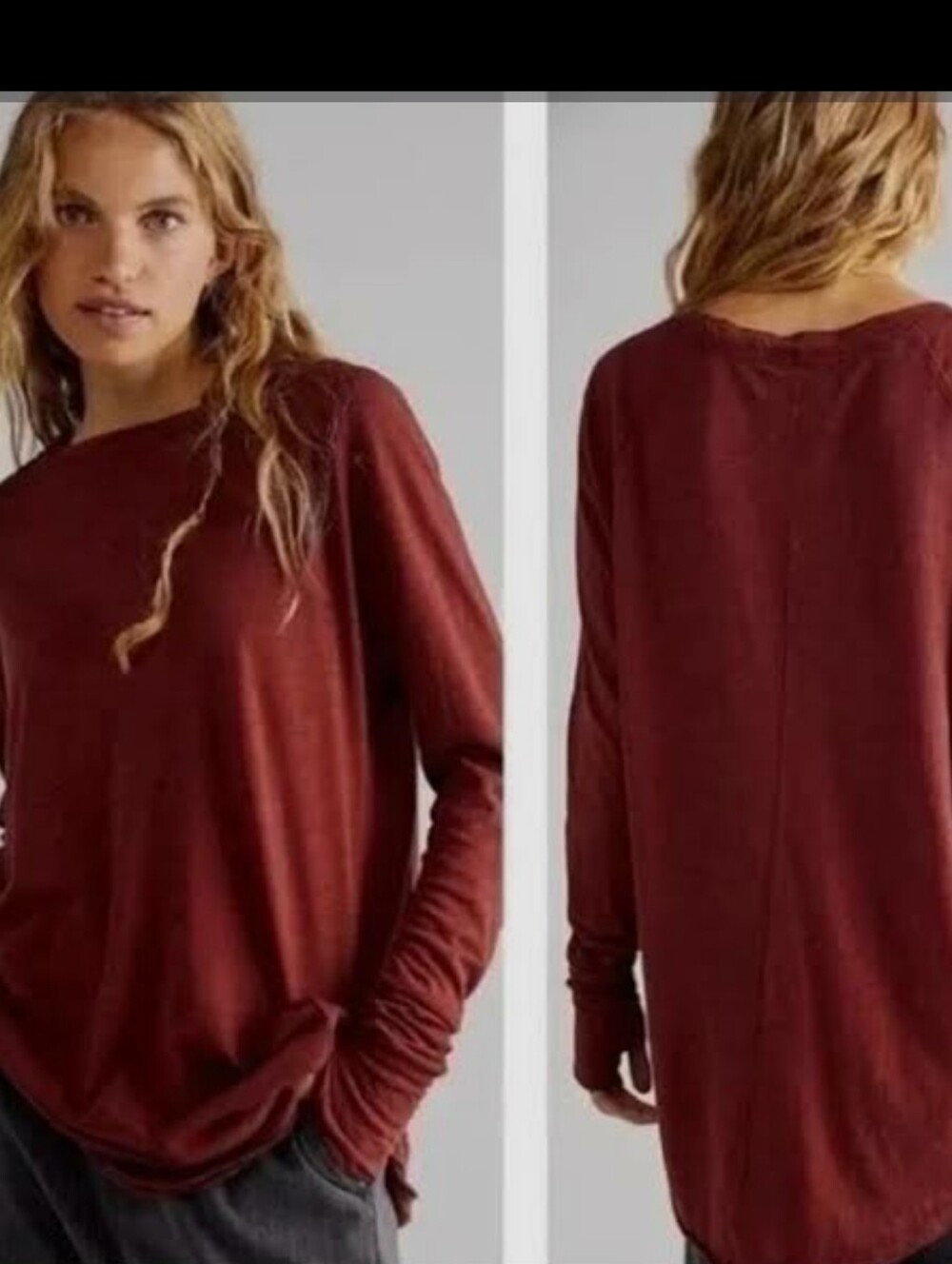 Relaxed Long Sleeve Tunic Top - Deep Wine